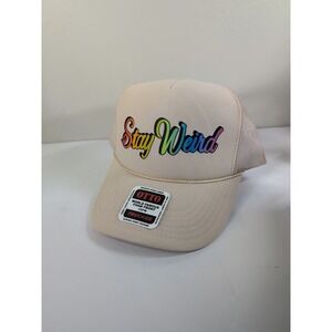 Otto Collection Trucker Hat "Stay Weird" Rainbow SnapBack Tan New